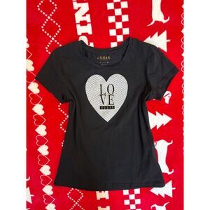 Guess Los Angeles Womens Black Love Heart Graphic T-Shirt XL Short Sleeve Tee